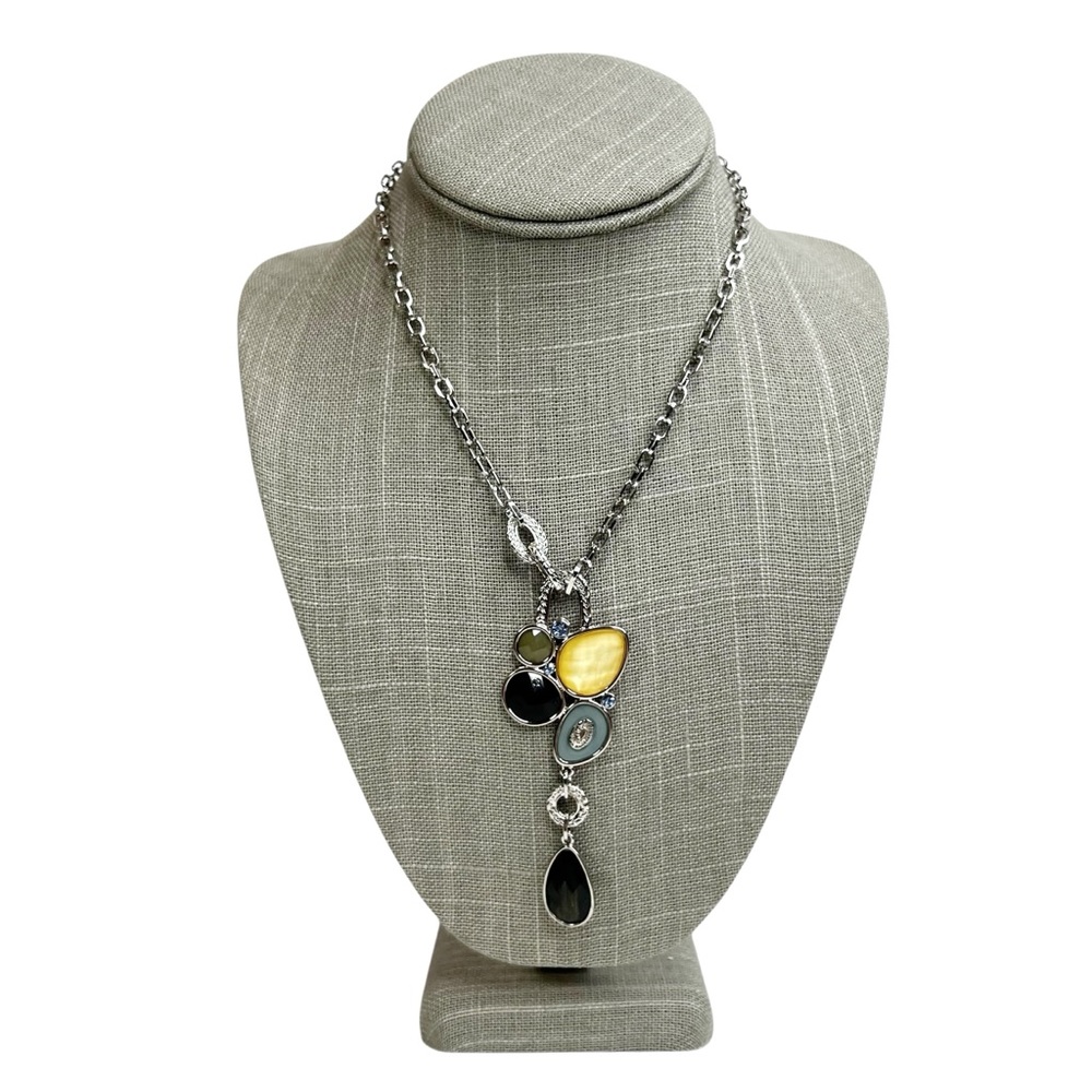 Lia Sophia Azure Multi Stone Colored Silvertone Pendant Y Drop Necklace